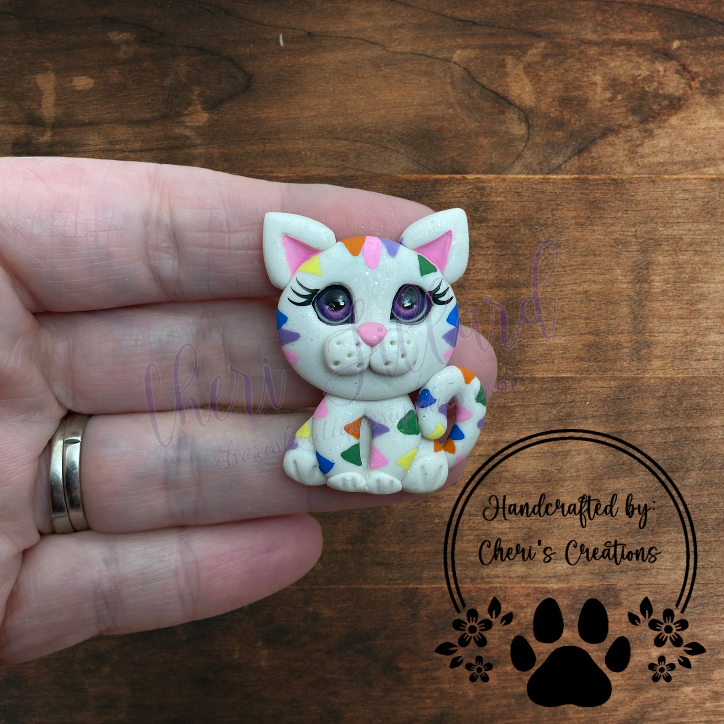 Rainbow Tiger Bow Center – Handmade Polymer Clay Embellishment
