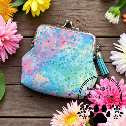 Pastel Rainbow Paint Splatter Coin Purse