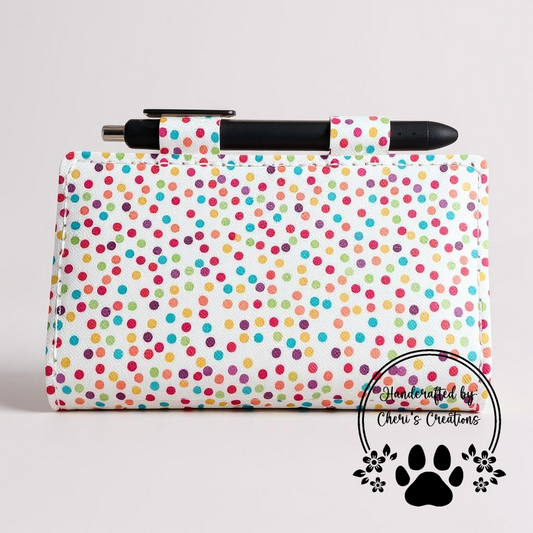 Rainbow Polka Dot Checkbook Cover – Handmade Faux Leather Accessory