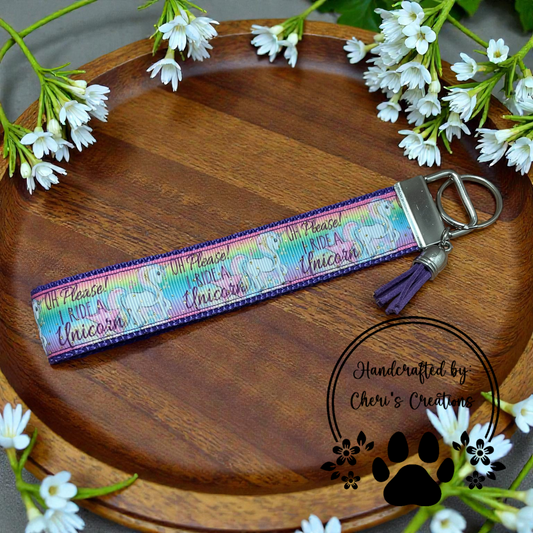 Wristlet Keychain - Rainbow Ride a Unicorn Key Fob