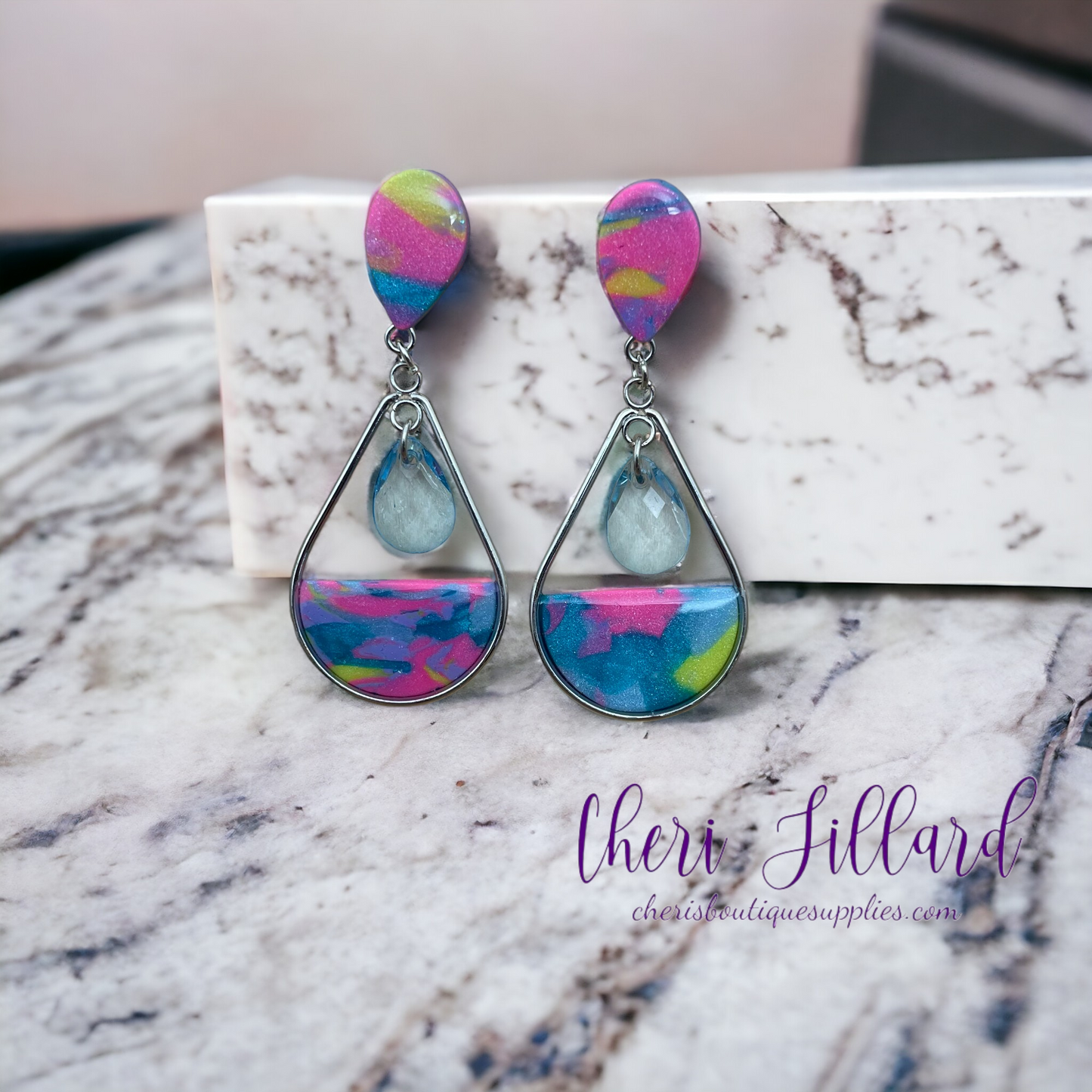 Rainbow Waterdrops Polymer Clay Earrings