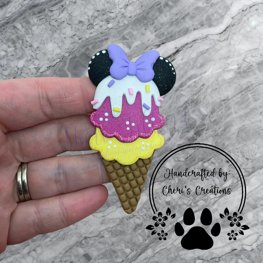 Raspberry Lemonade Ice Cream Bow Center – Handmade Polymer Clay Embellishment