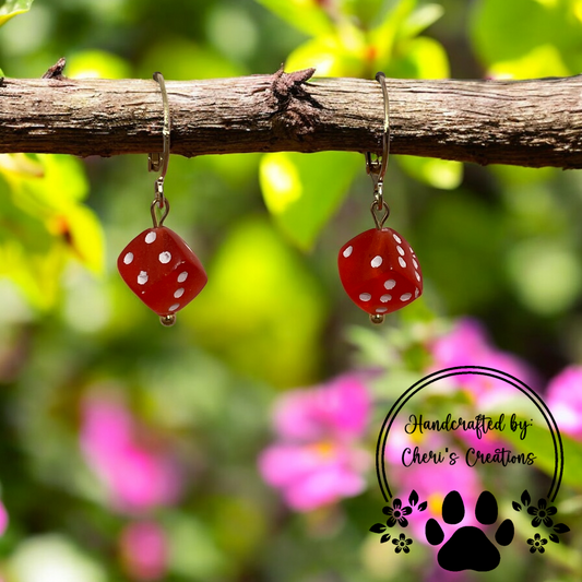 Red Mini Dice Acrylic Dangle Earrings