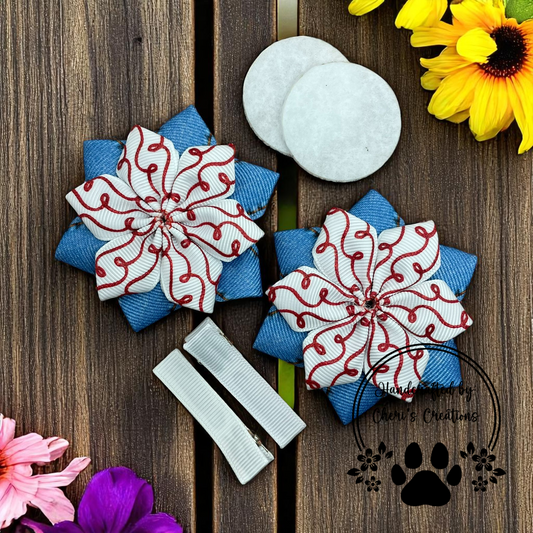 Red Glitter Loops on Denim DIY Flower Bow Kit – Handmade Craft Kit for Sparkly Boutique Hair Bows