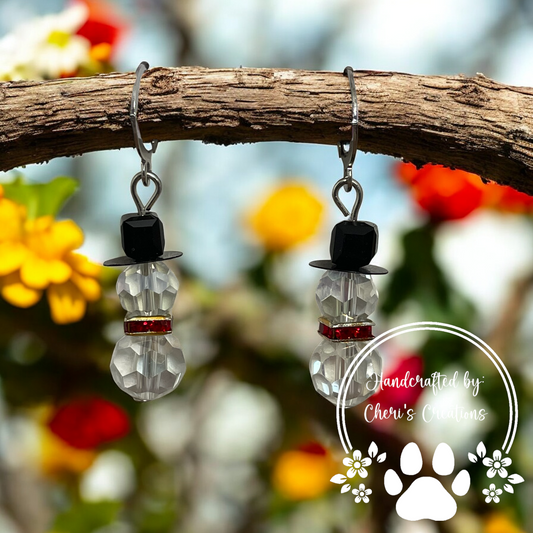 Whimsical Red Snowman Beaded Acrylic Dangle Earrings