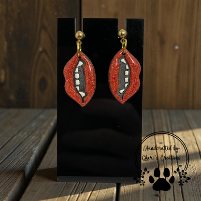 Red Vampire Lips Dangle Earrings – Handmade Polymer Clay Earrings