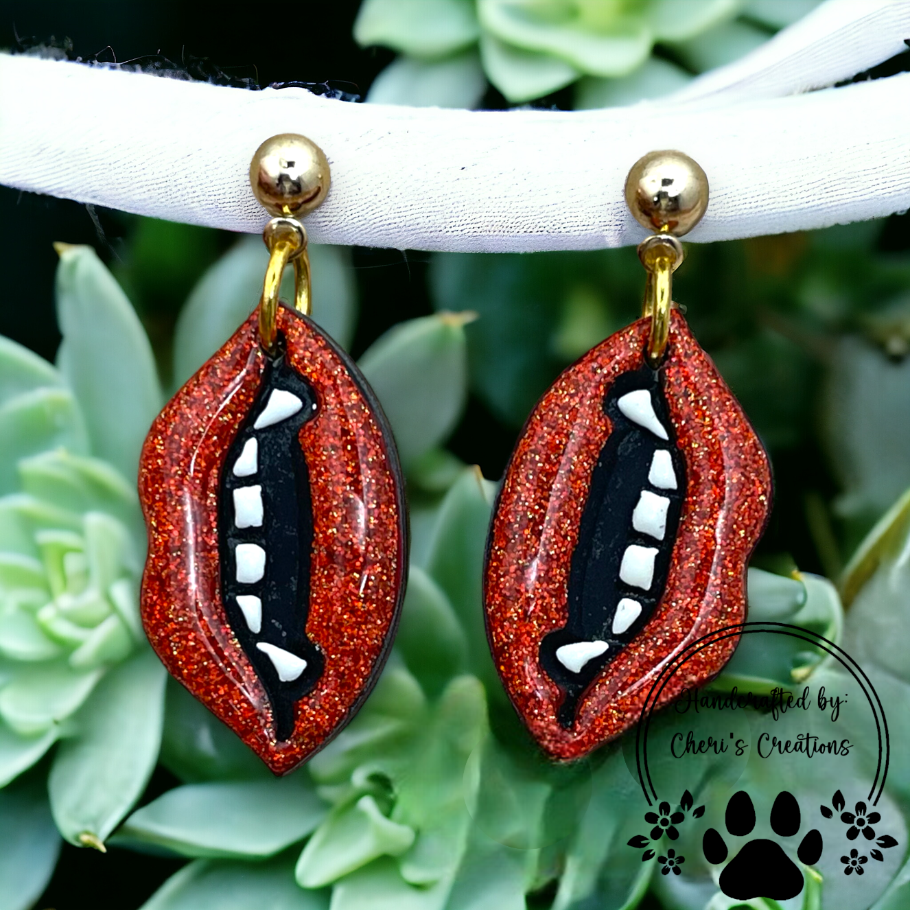 Vibrant Red Vampire Kiss Polymer Clay Dangle Earrings