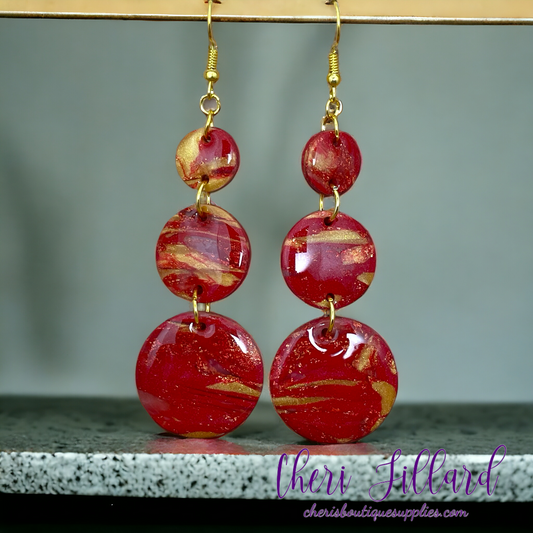 Red & Gold Geometric Circles Polymer Clay Earrings
