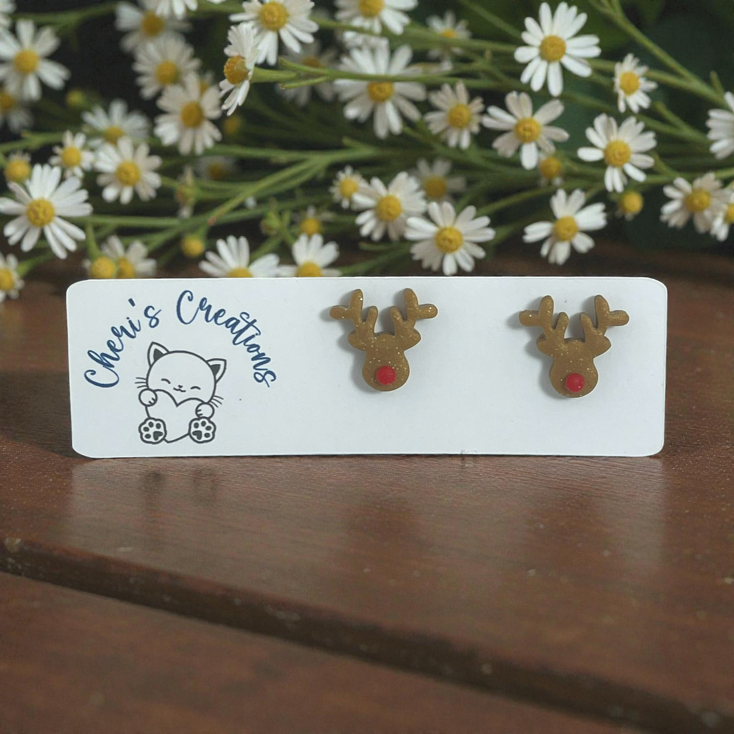 Reindeer Studs – Handmade Polymer Clay Earrings
