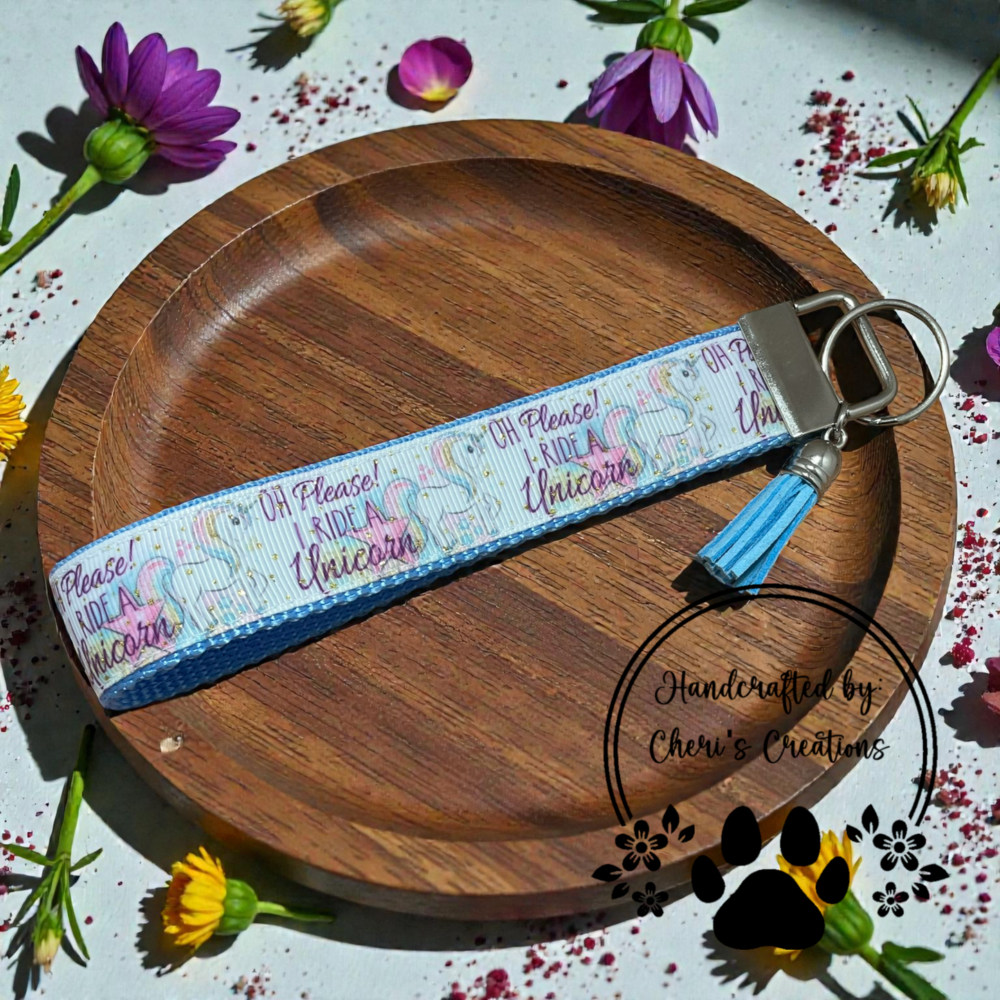 Wristlet Keychain - Ride a Unicorn Key Fob