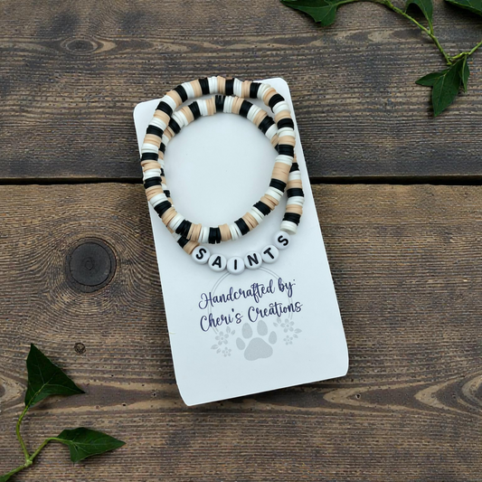New Orleans Saints Inspired Heishi Bead Bracelet Set – Handmade Stretch Bracelets