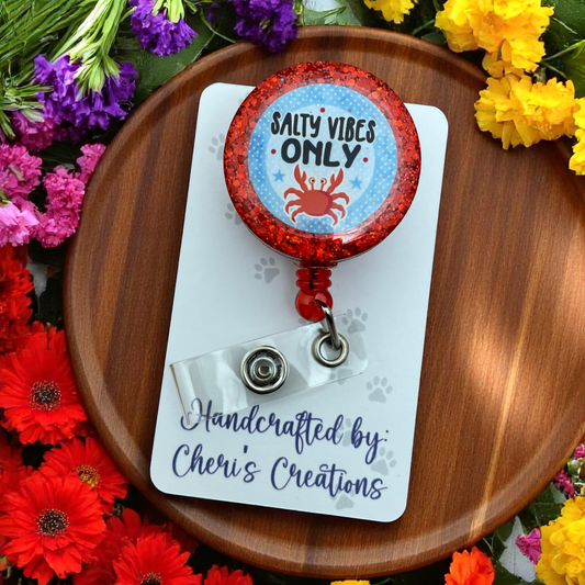 Salty Vibes Only Badge Reel – Cute Beach Themed ID Holder for Nurses, Teachers & Office Staff