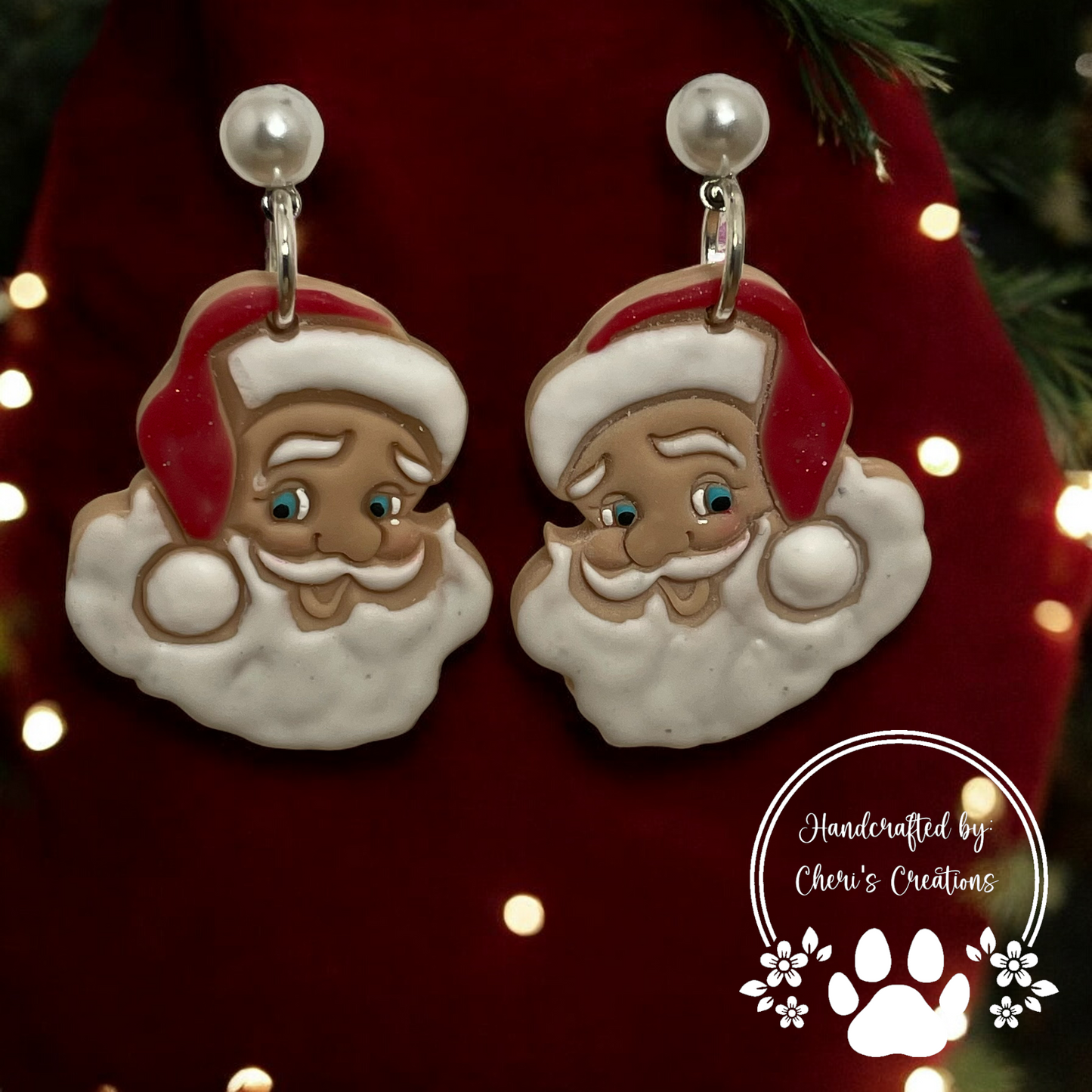 Holiday Santa Polymer Clay Dangle Earrings