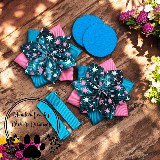 Sassy Galaxy Stars DIY Flower Bow Kit – Handmade Hair Bow Craft Set with Sassy Glowing Star Design