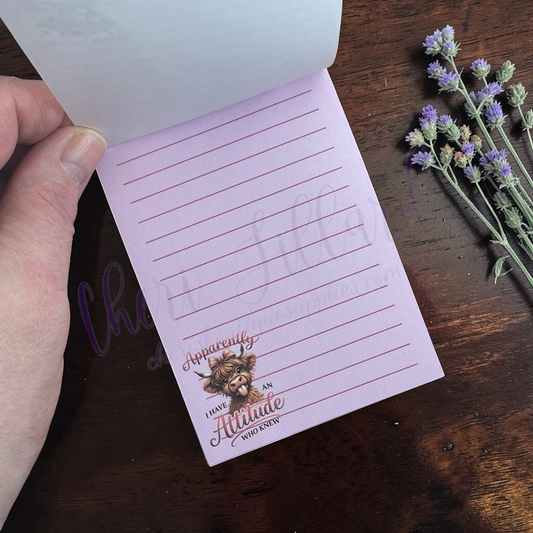 Highland Cow Mini Notepad – Sassy Cute Cow Memo Pad