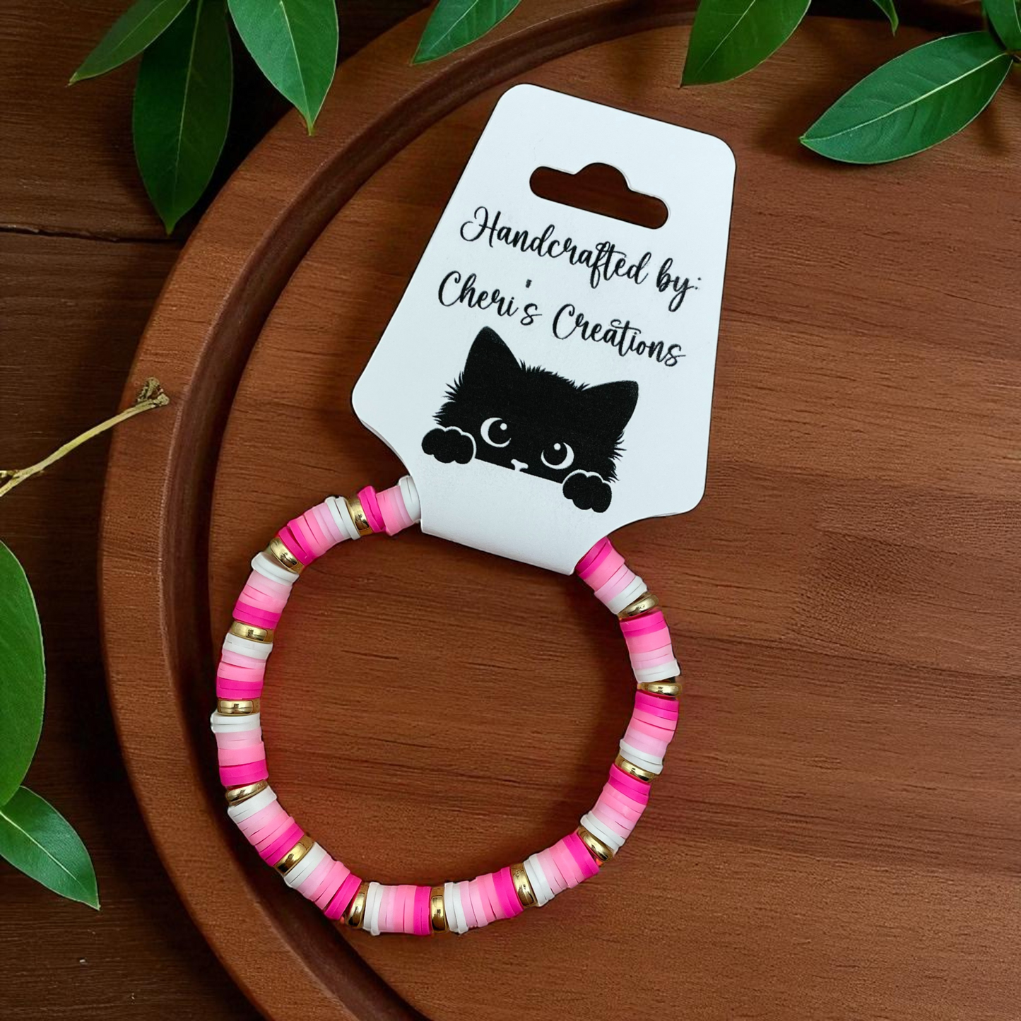 Pink Heishi Bead Bracelet – Handmade Stretch Bracelet