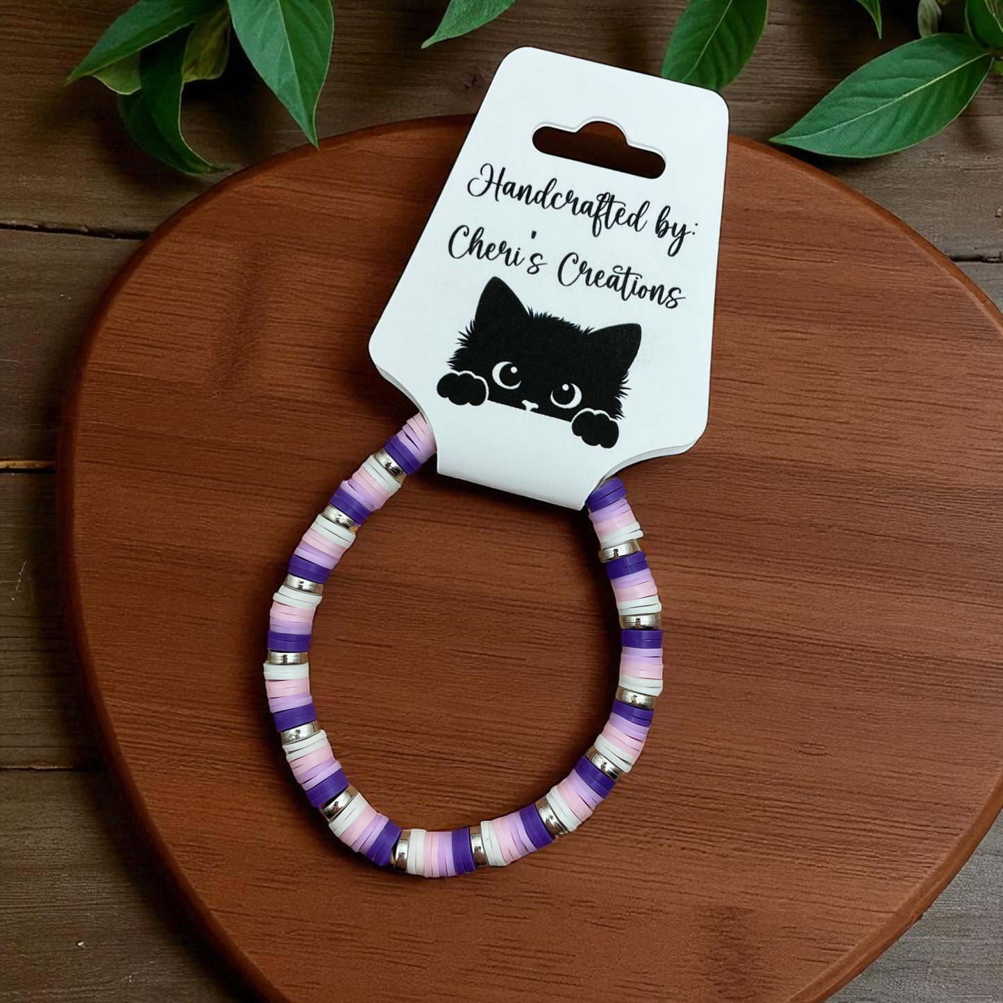 Purple Heishi Bead Bracelet – Handmade Stretch Bracelet