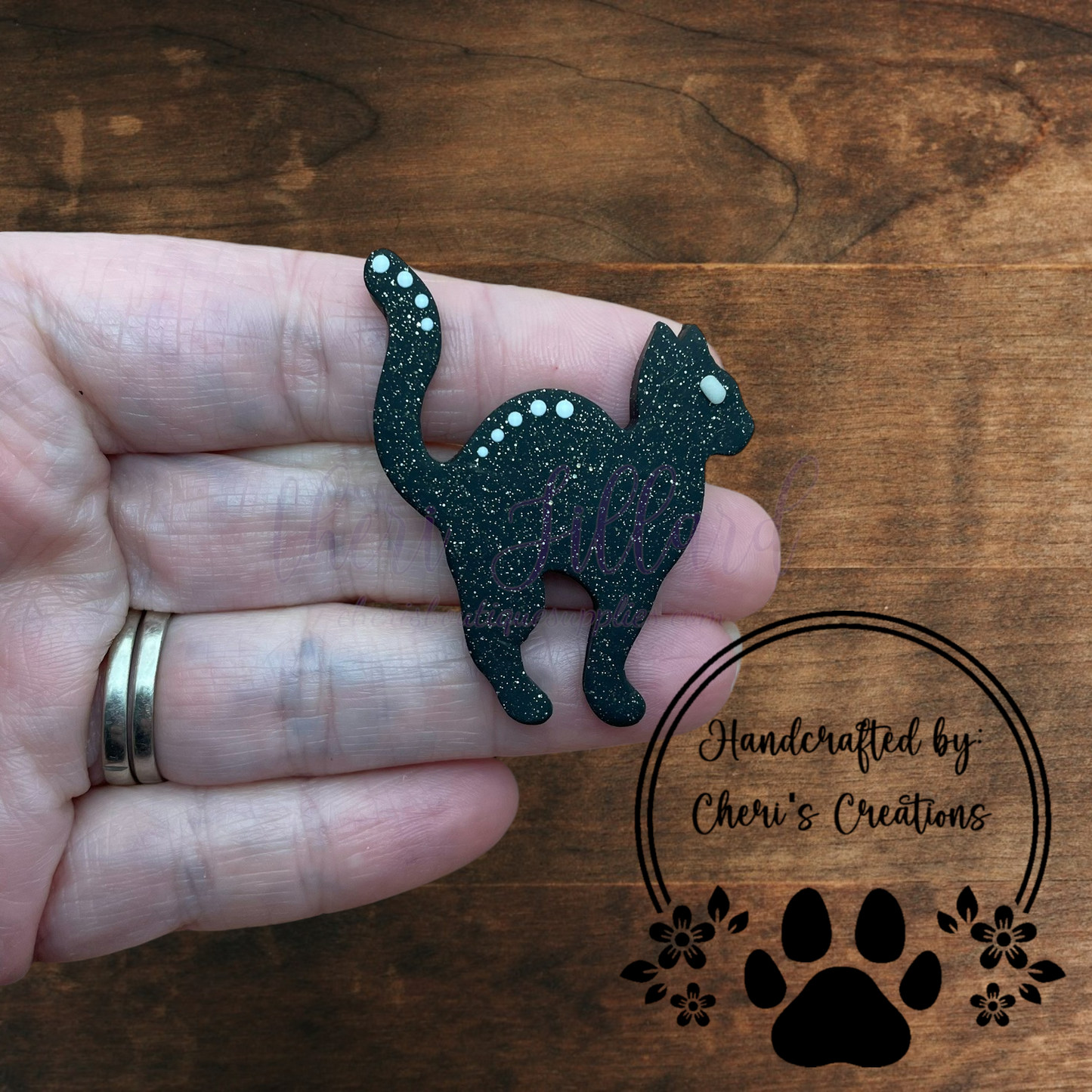Shadow Cat Bow Center – Handmade Polymer Clay Embellishment