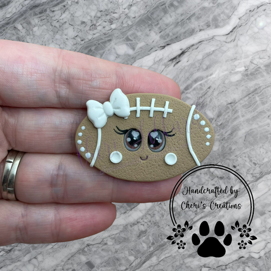 Football with White Bow Polymer Clay Embellishment