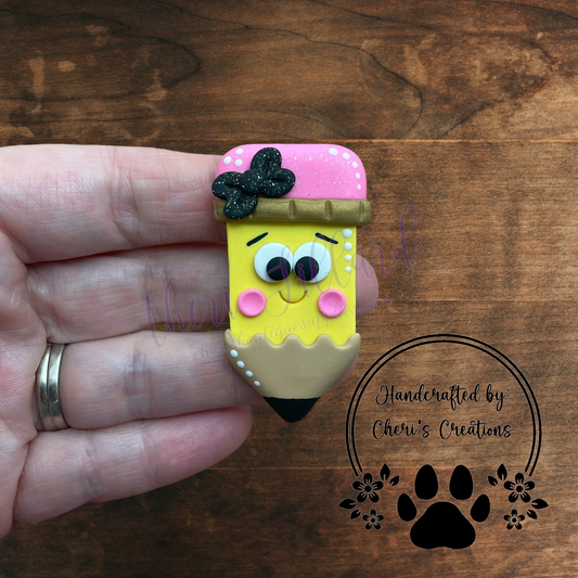 Silly Pencil Bow Center – Handmade Polymer Clay Embellishment
