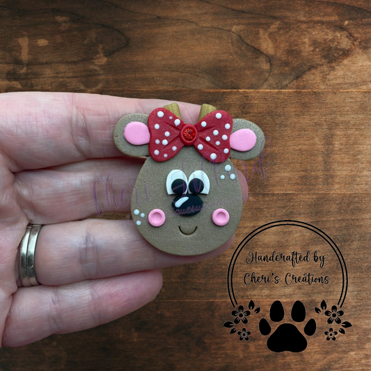 Christmas Reindeer Bow Center – Handmade Polymer Clay Embellishment