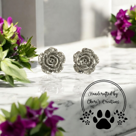 Silver Roses Acrylic Stud Earrings