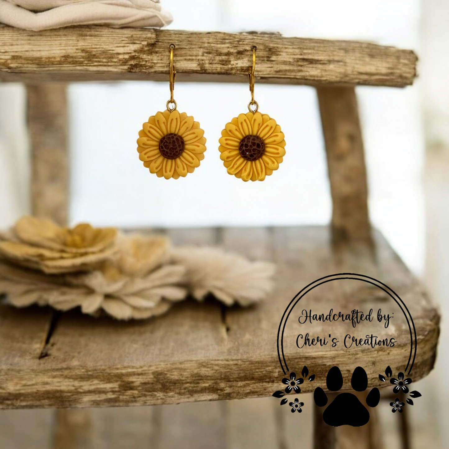 Simple Fall Sunflowers Polymer Clay Dangle Earrings