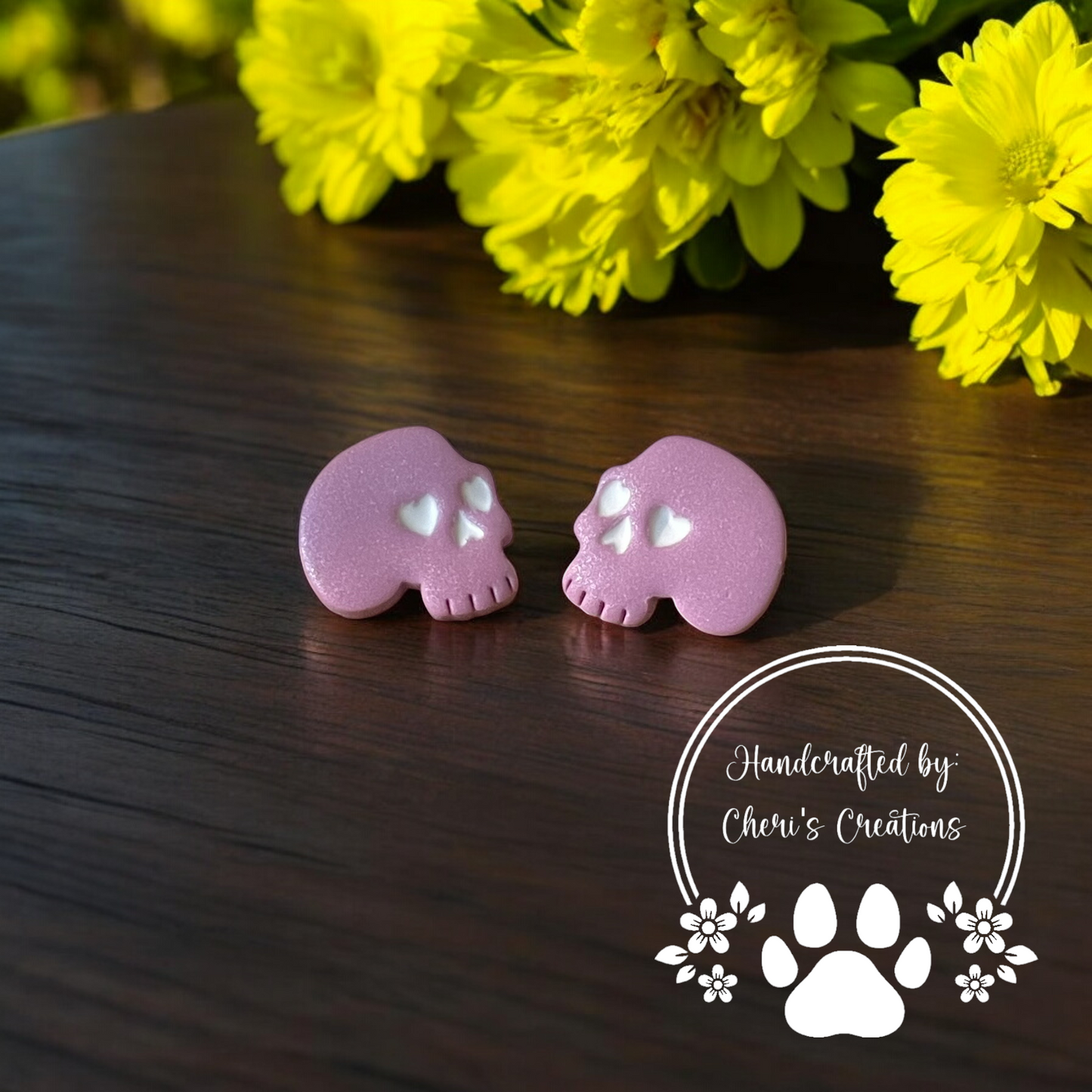 Lavendar Spooky Skulls Polymer Clay Stud Earrings