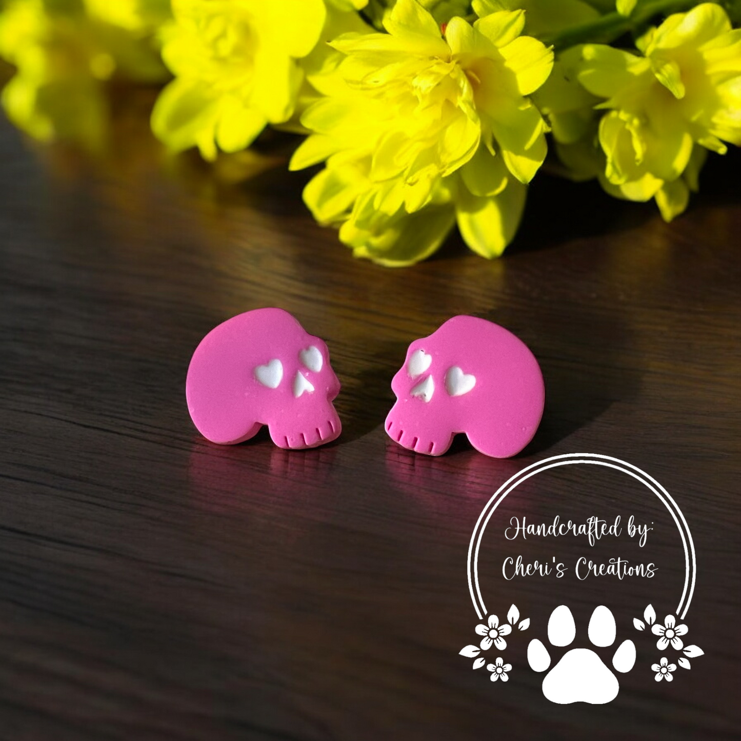 Hot Pink Spooky Skulls Polymer Clay Stud Earrings