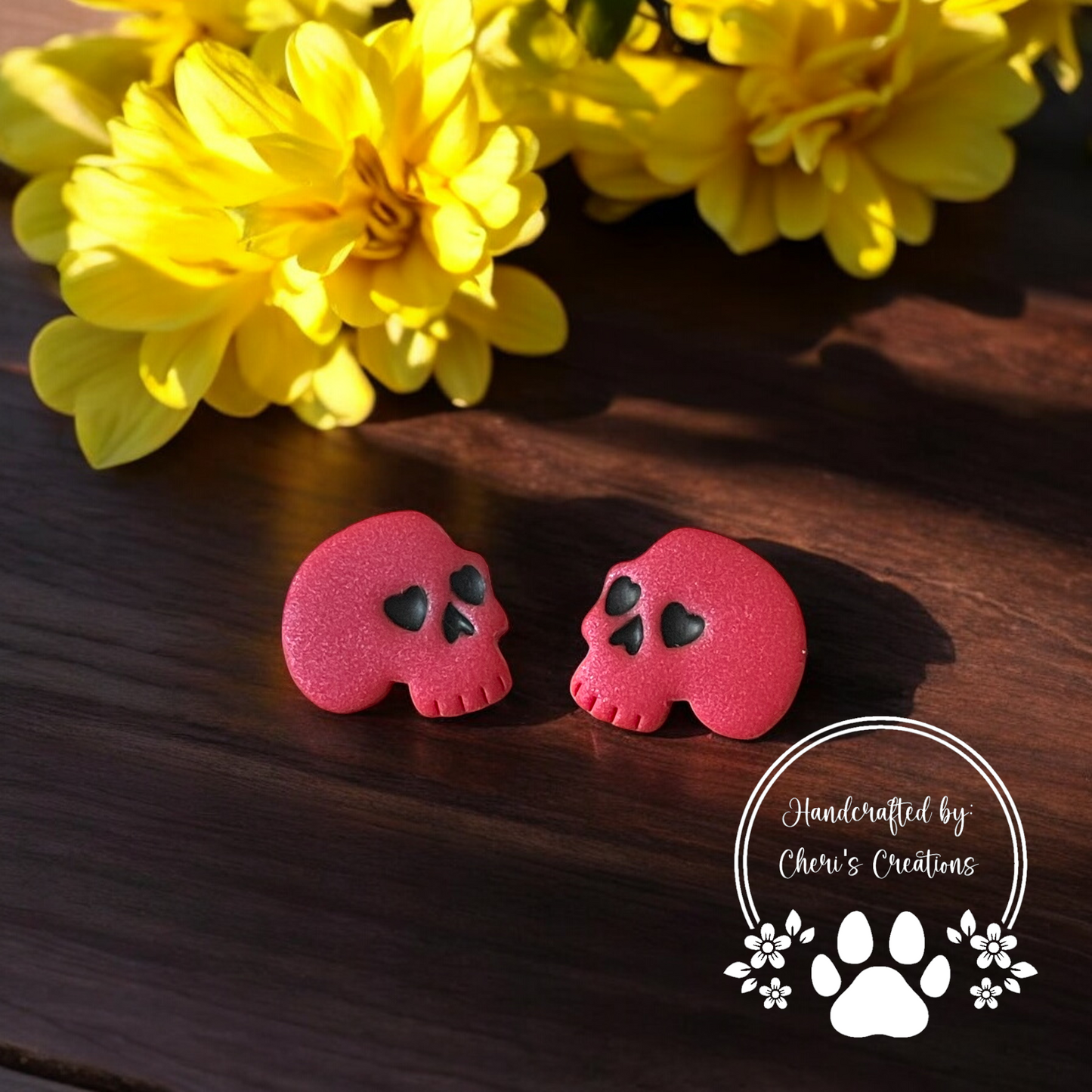 Red Spooky Skull Polymer Clay Stud Earrings