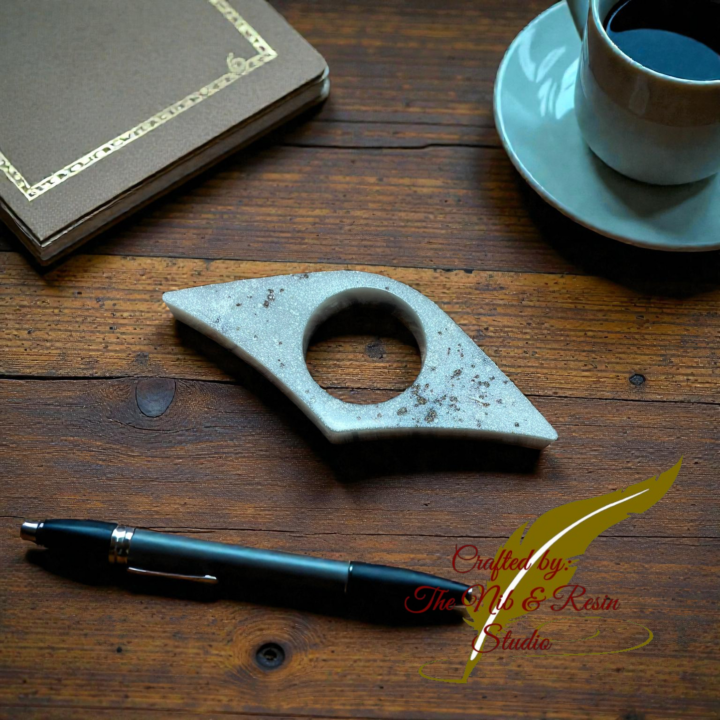 Page Holder - Silver White & Coffee Two Tone Resin Thumb Holder