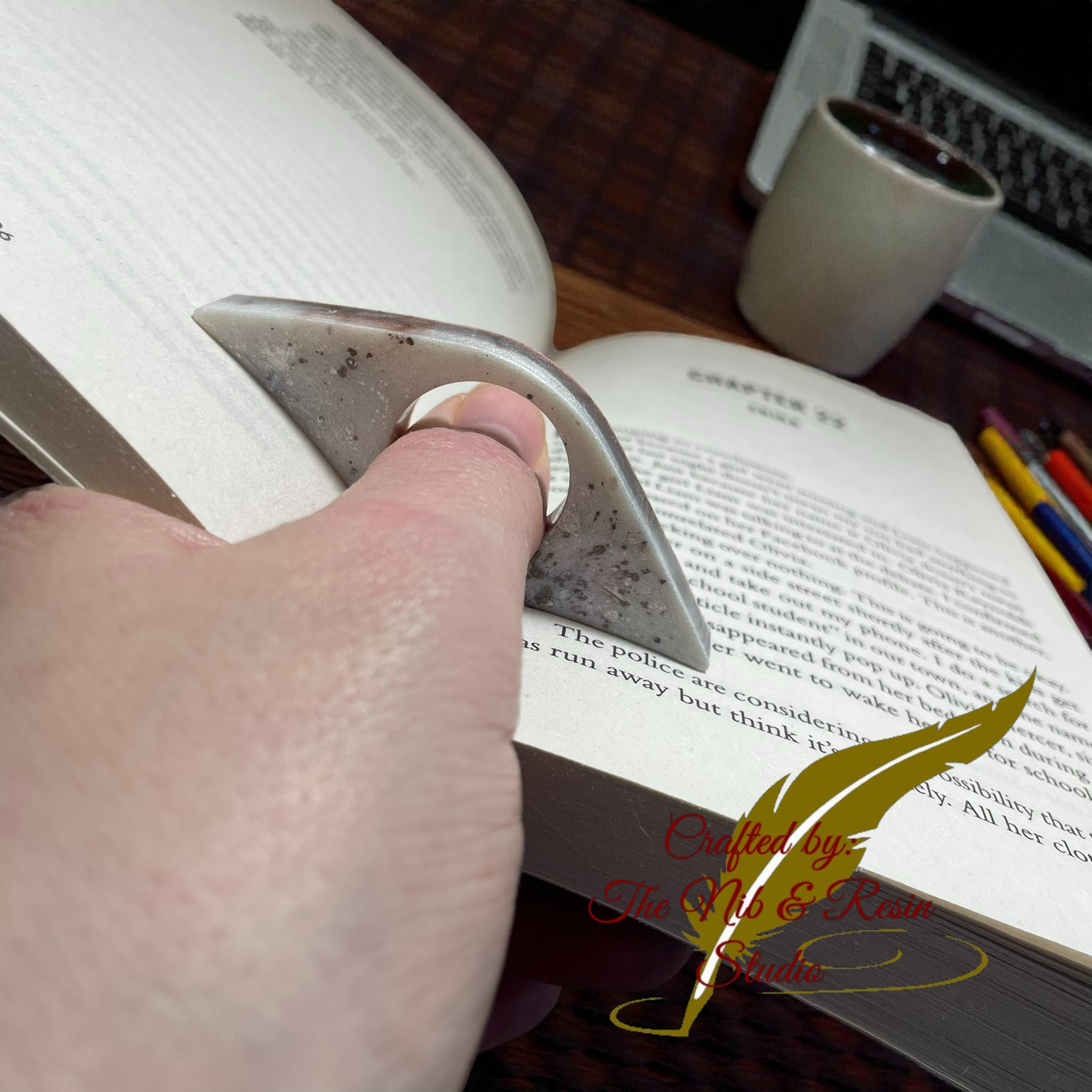 Page Holder - Silver White & Coffee Two Tone Resin Thumb Holder