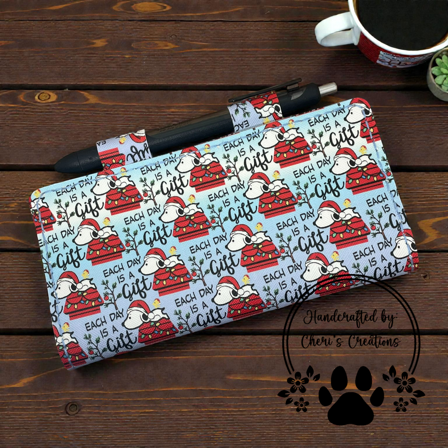 Dog & Bird on Blue Ombre Faux Leather Checkbook Holder