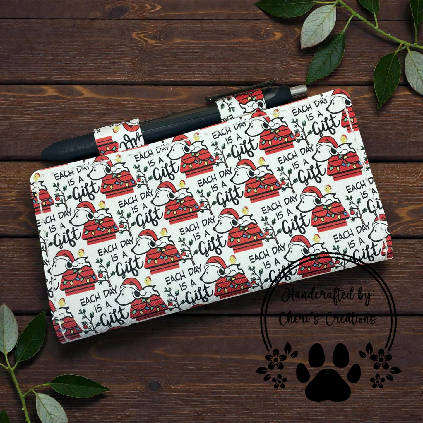 Dog & Bird on White Faux Leather Checkbook Holder