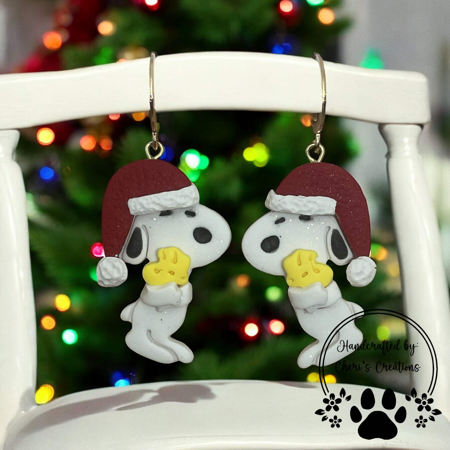 Christmas Snoopy Polymer Clay Dangle Earrings