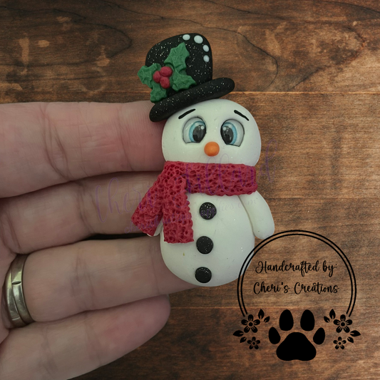 Snowman Bow Center – Handmade Polymer Clay Embellishment