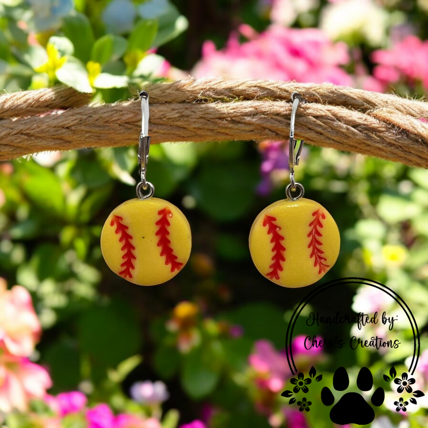 Softball Polymer Clay Dangle Earrings