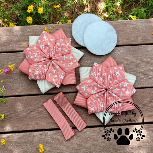 Sparkle Stars DIY Flower Bow Kit – Handmade Coral Ribbon Craft Kit for Hair Accessories