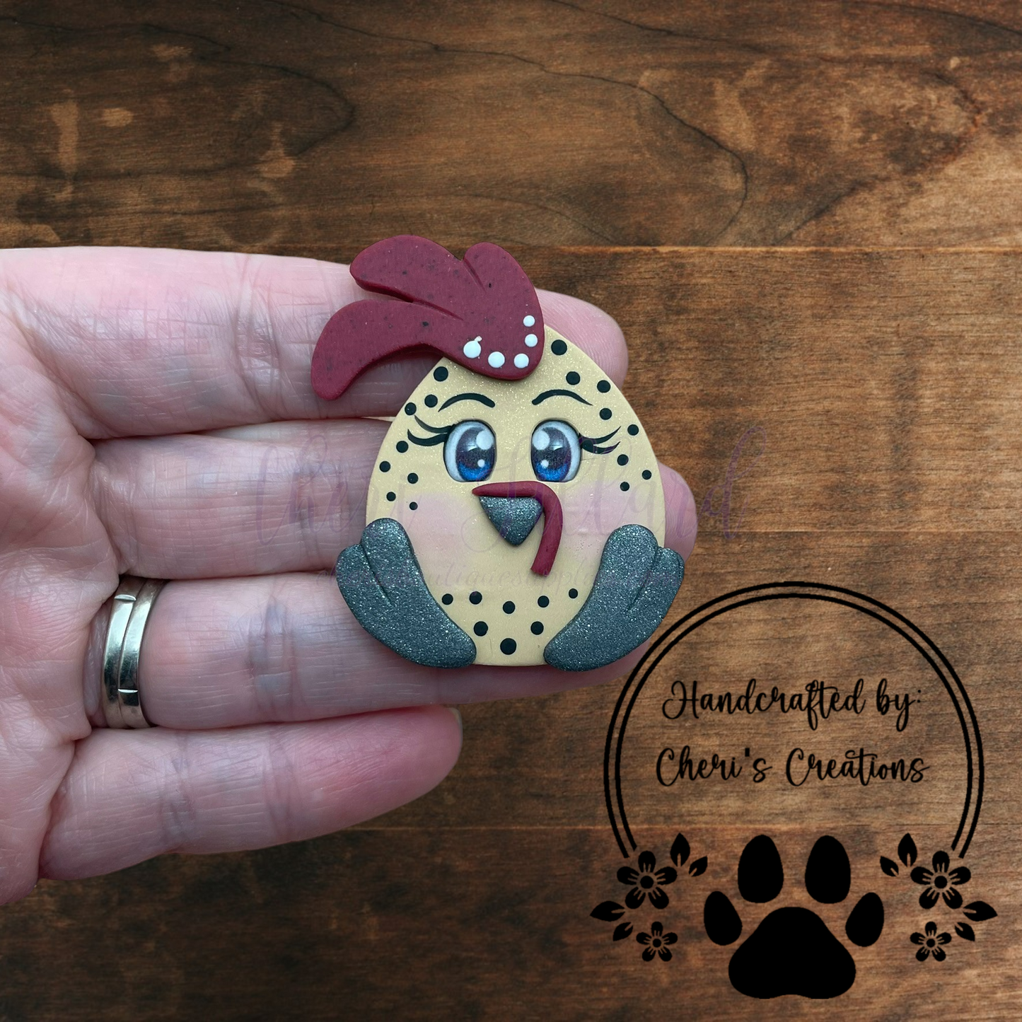 Speckled Chicken Bow Center – Handmade Polymer Clay Embellishment