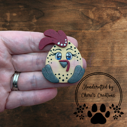 Speckled Chicken Bow Center – Handmade Polymer Clay Embellishment