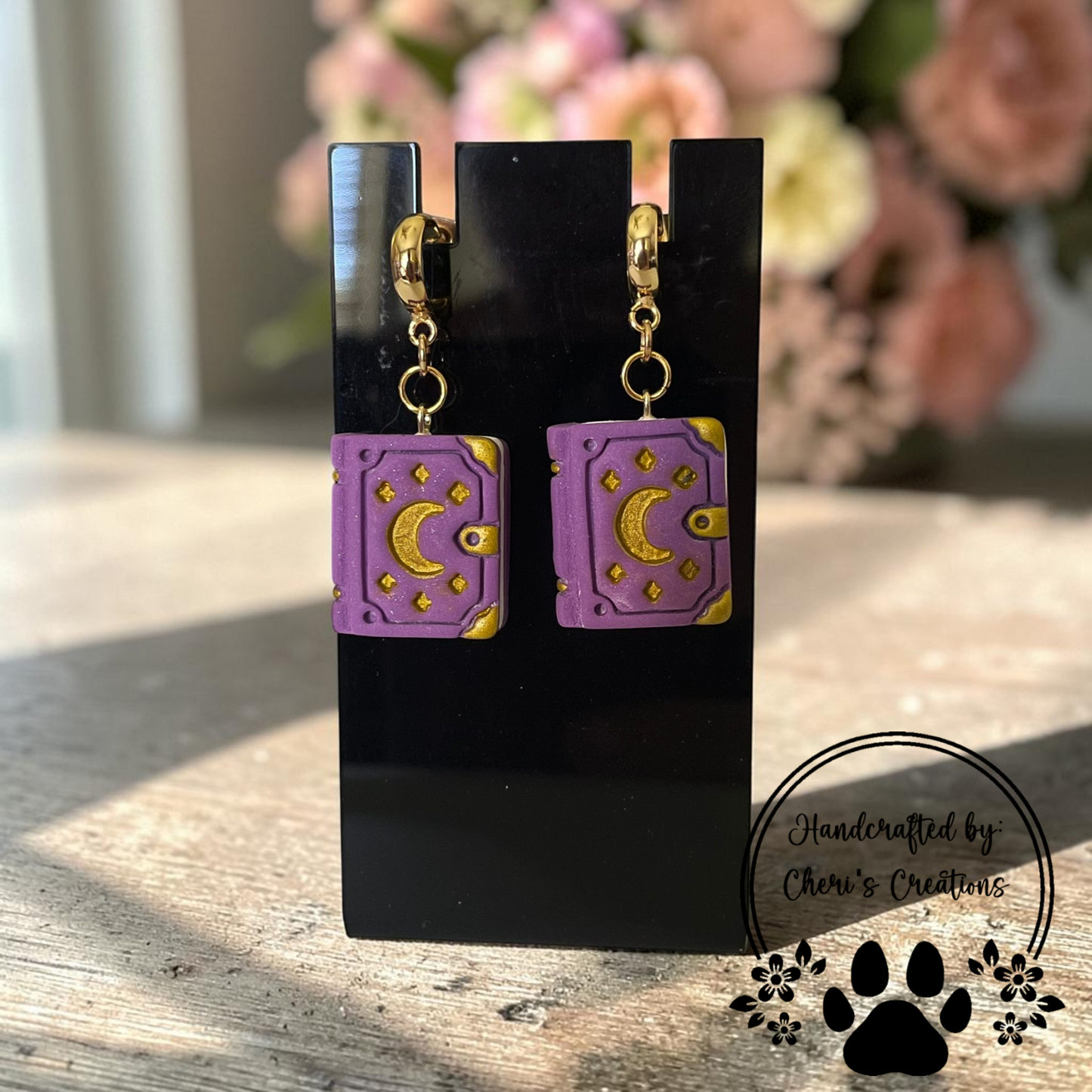 Witches Spellbook Earrings - Handmade Polymer Clay Dangle Earrings