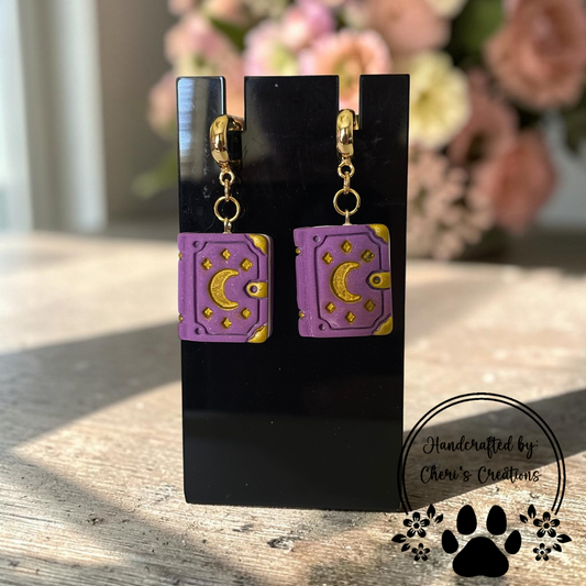 Witches Spellbook Earrings - Handmade Polymer Clay Dangle Earrings