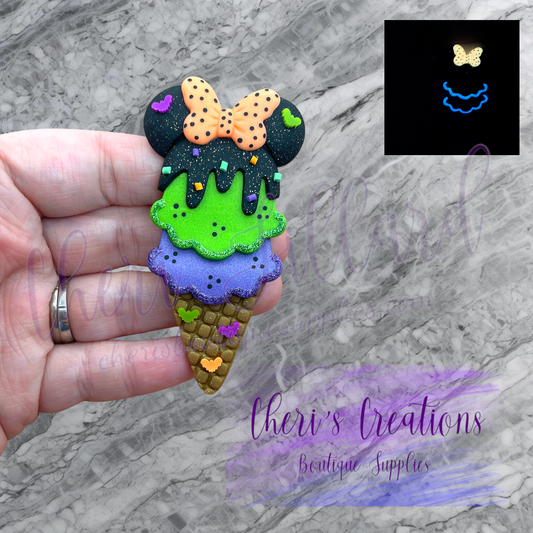 Spooky Mouse Ears Ice Cream Cone Polymer Clay Embellishment