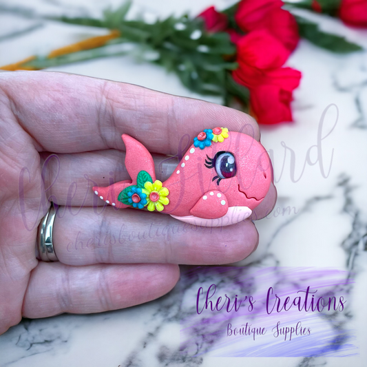 Spring Coral Whale Polymer Clay Embellishment