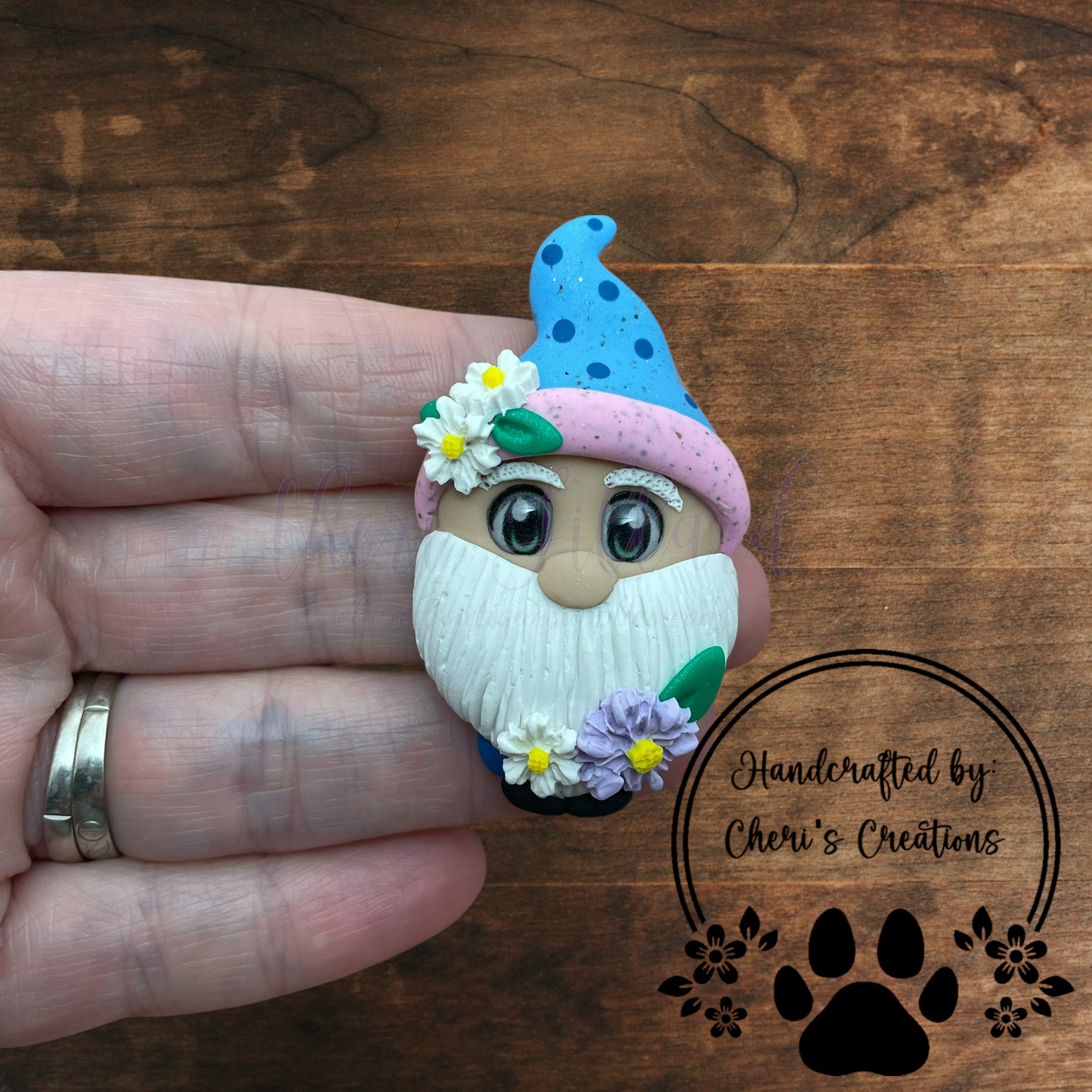 Spring Daisy Gnome Bow Center – Handmade Polymer Clay Embellishment