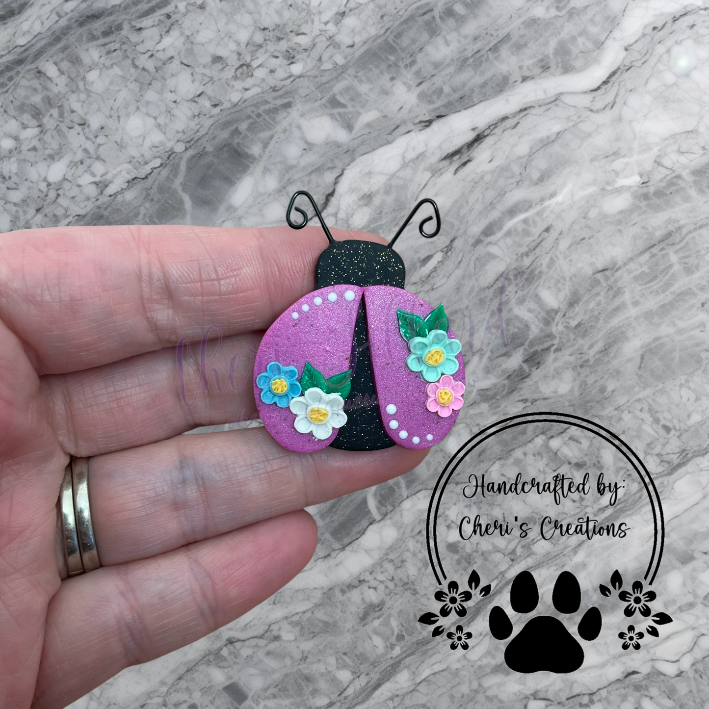 Spring Ladybug Bow Center – Handmade Polymer Clay Embellishment