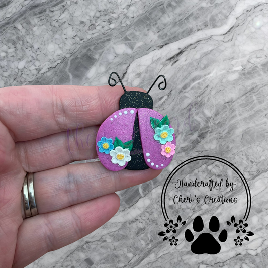Spring Ladybug Bow Center – Handmade Polymer Clay Embellishment