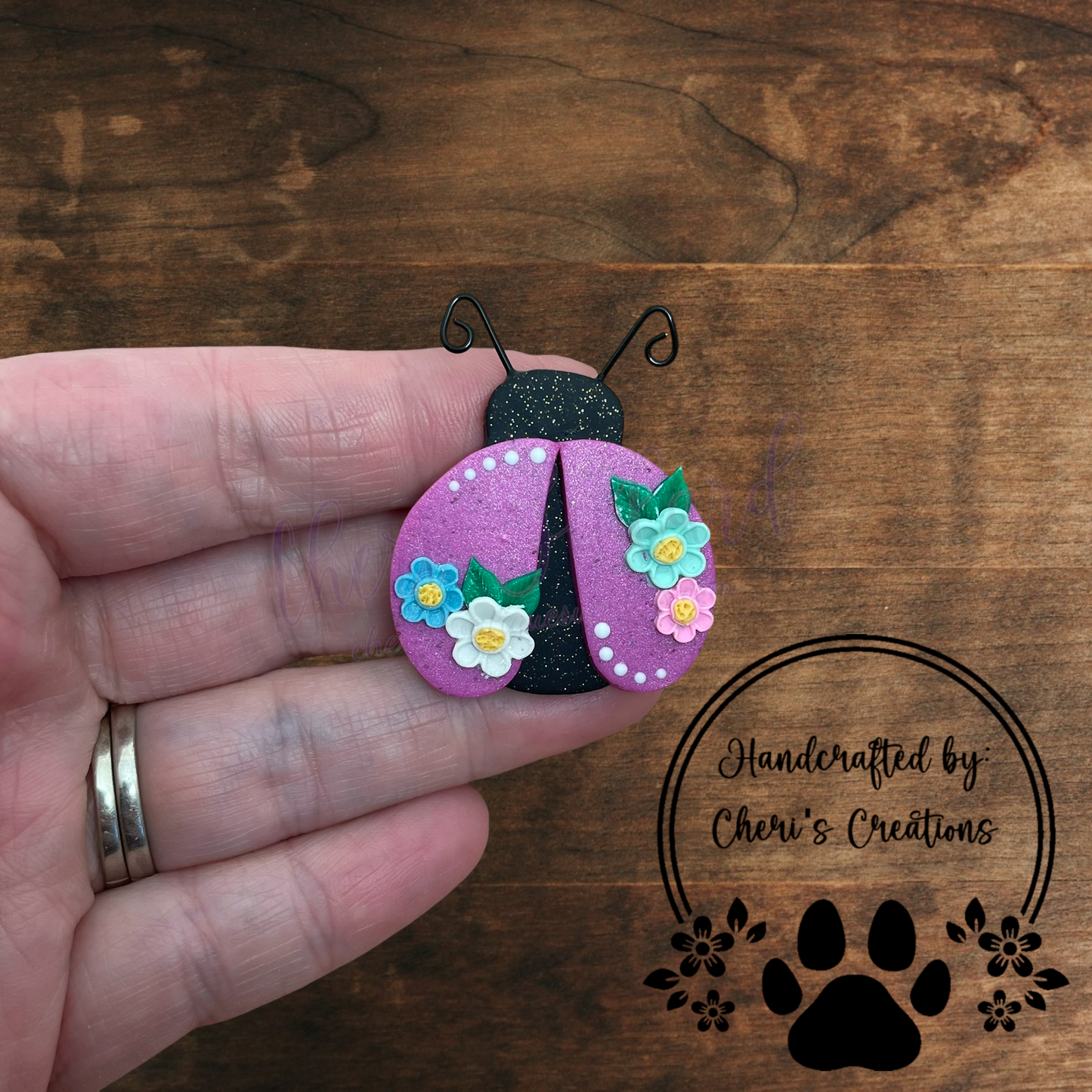 Spring Ladybug Bow Center – Handmade Polymer Clay Embellishment
