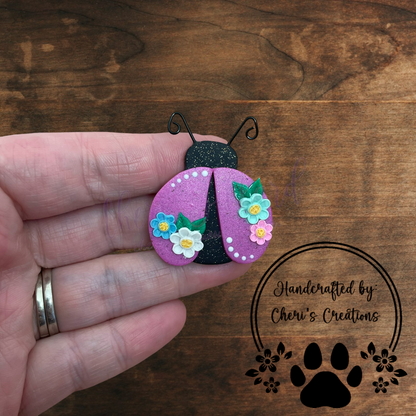 Spring Ladybug Bow Center – Handmade Polymer Clay Embellishment