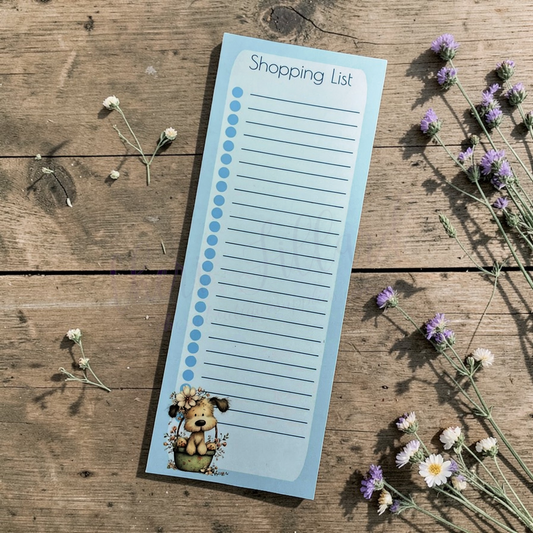 Spring Floral Pup Shopping List Notepad